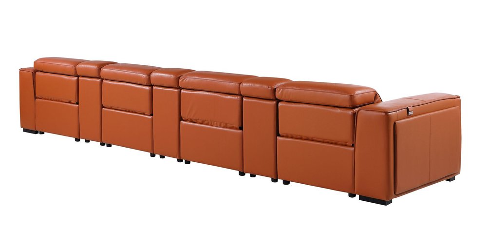 170" Beige Top Grain Leather Reclining Metal USB Sofa
