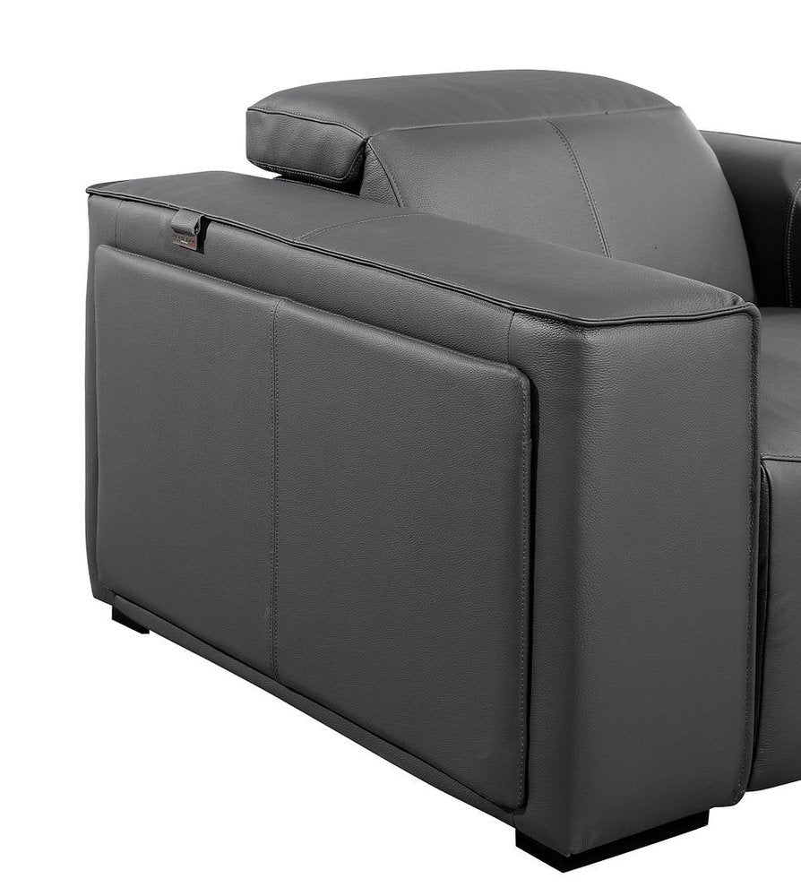 170" Beige Top Grain Leather Reclining Metal USB Sofa