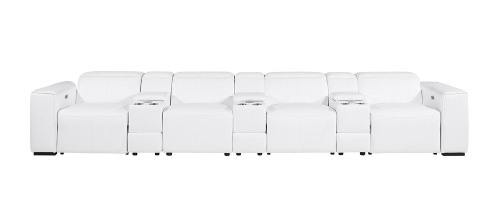 170" Beige Top Grain Leather Reclining Metal USB Sofa