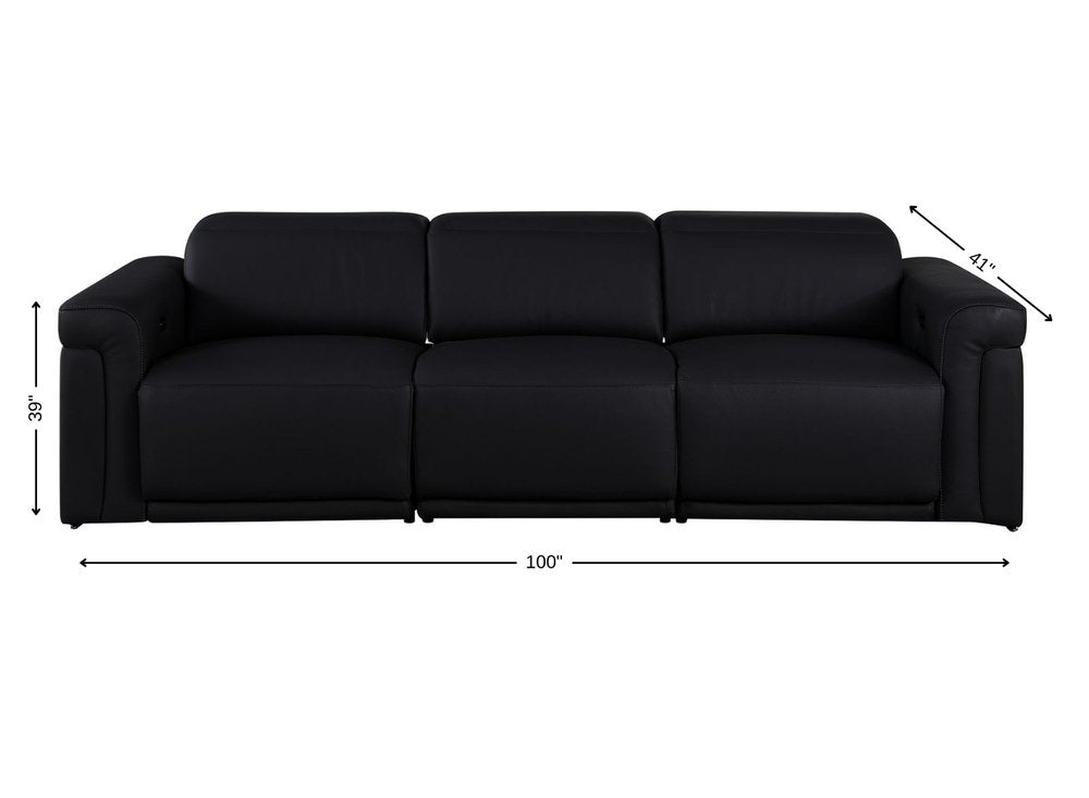 100" Beige Top Grain Leather Reclining Metal USB Sofa