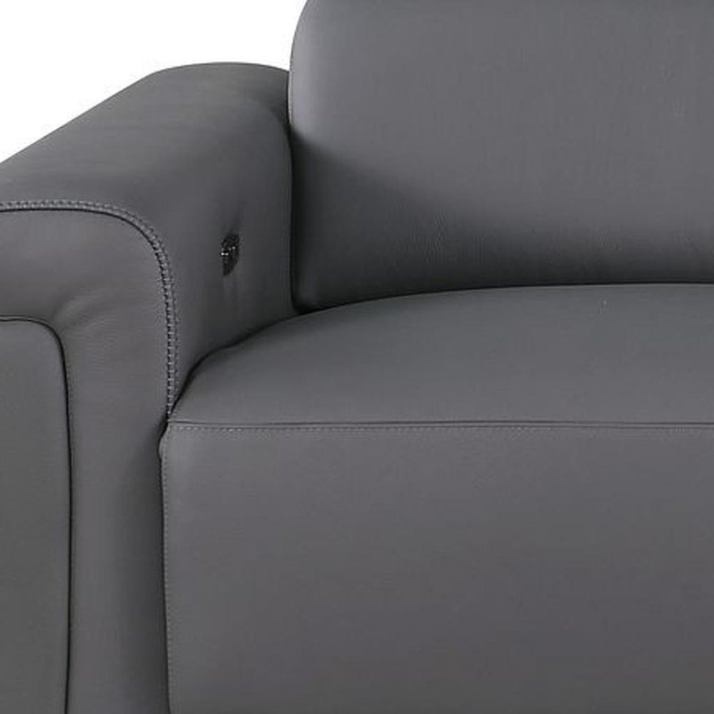 100" Beige Top Grain Leather Reclining Metal USB Sofa