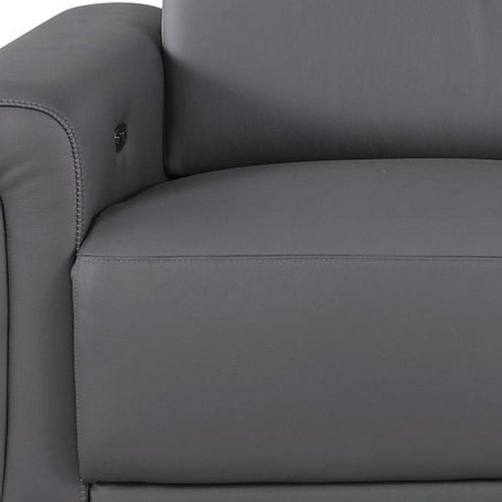 100" Beige Top Grain Leather Reclining Metal USB Sofa