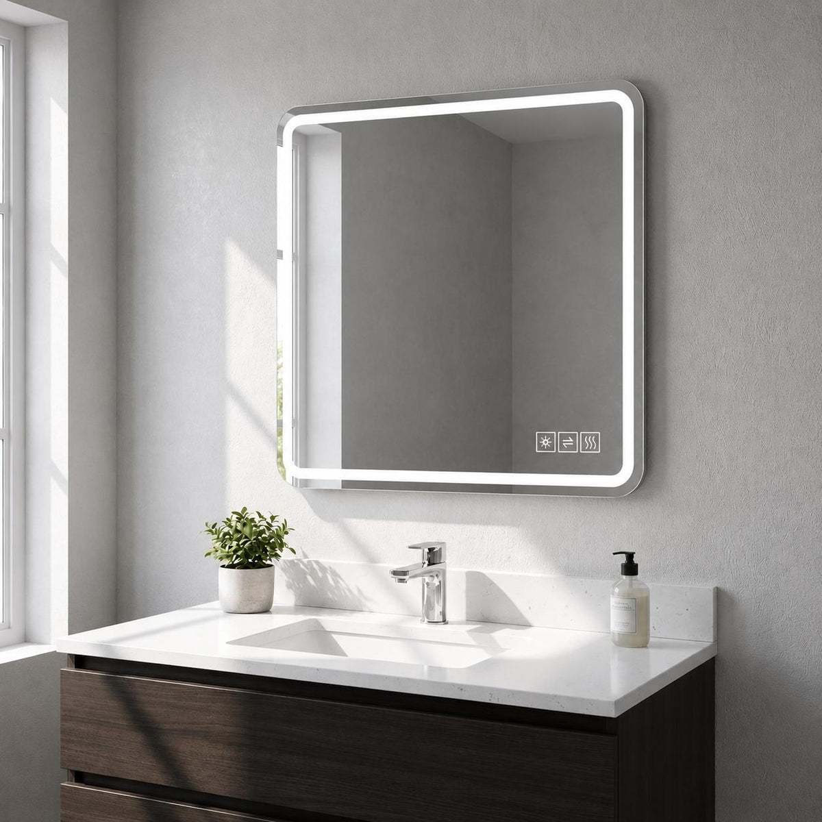 Square Lighted Frameless Anti Fog Bathroom Vanity Mirror