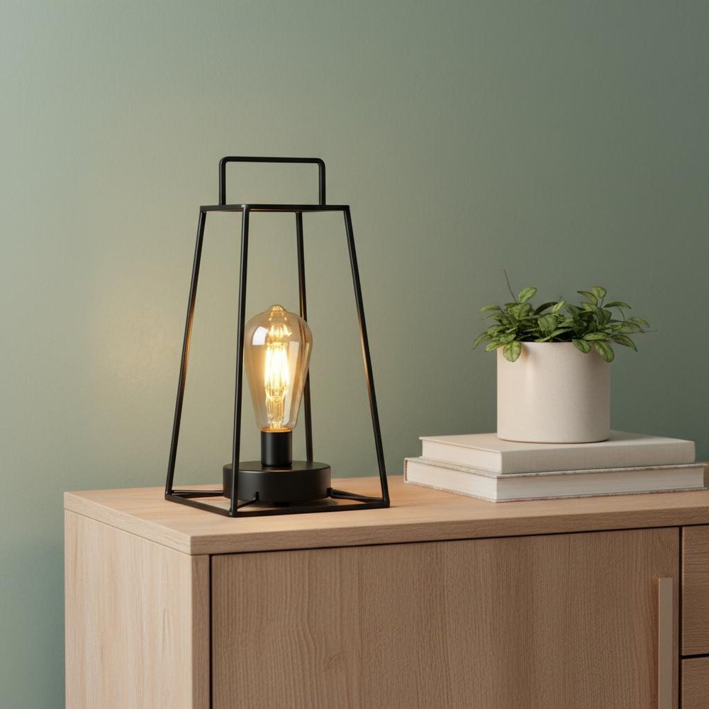 12" Black Geometric Novelty Lantern With Novelty Shade