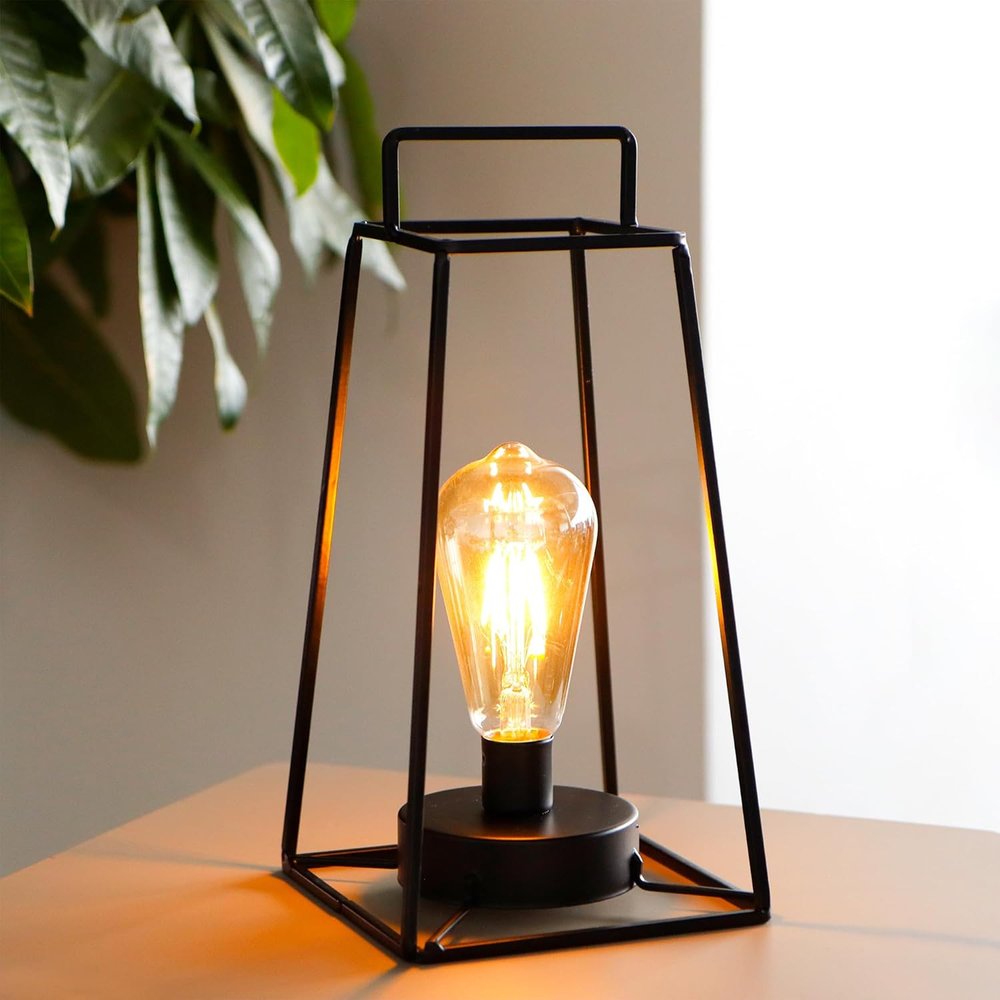 12" Black Geometric Novelty Lantern With Novelty Shade