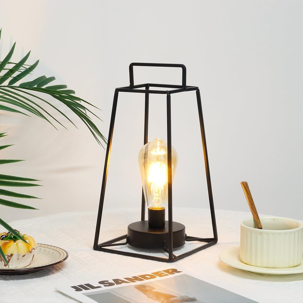 12" Black Geometric Novelty Lantern With Novelty Shade