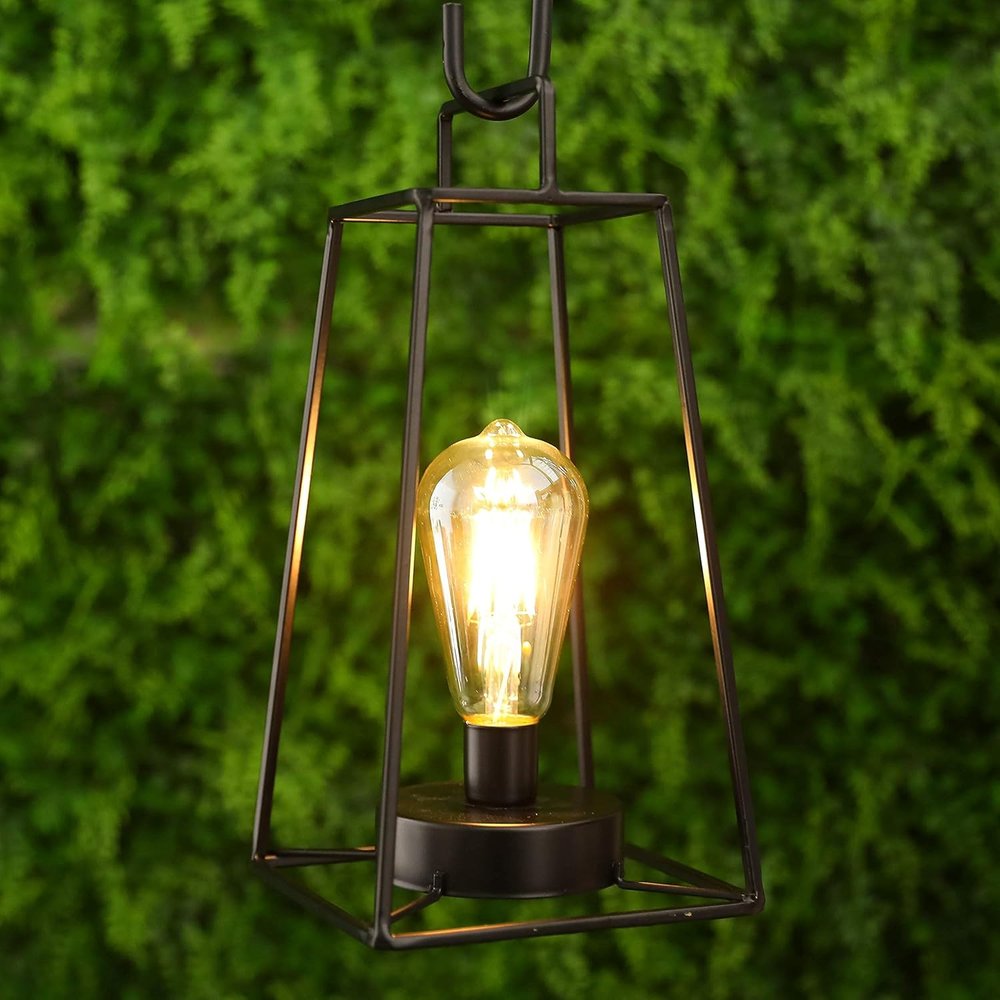 12" Black Geometric Novelty Lantern With Novelty Shade