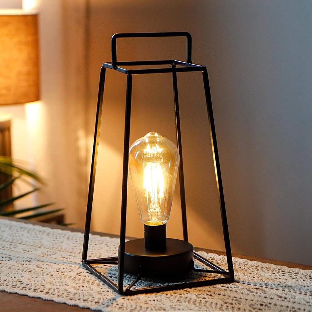 12" Black Geometric Novelty Lantern With Novelty Shade
