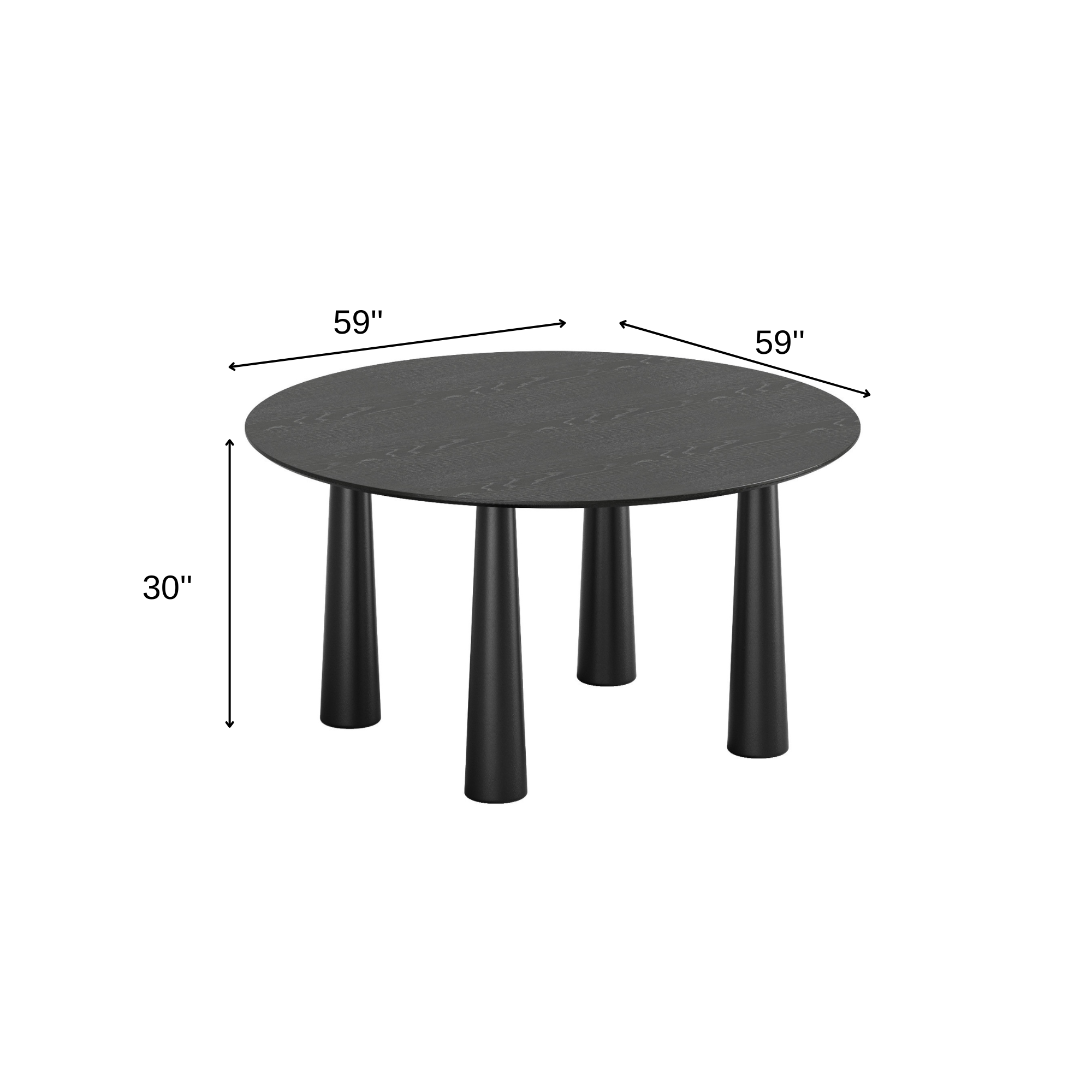 59" Black Solid Wood Round Top Dining Table