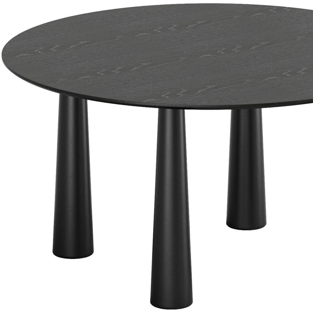 59" Black Solid Wood Round Top Dining Table