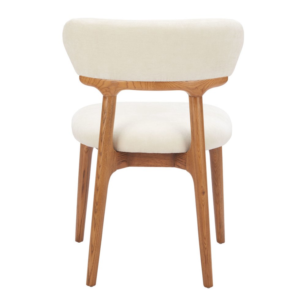 Set of Two White and Brown Upholstery Open Back Dining Side Chairs