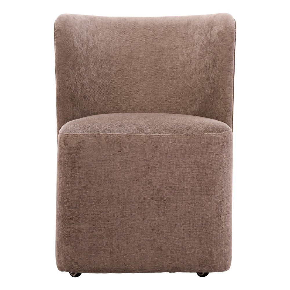 Taupe and Brown Upholstery Dining Side Chair With Wheels