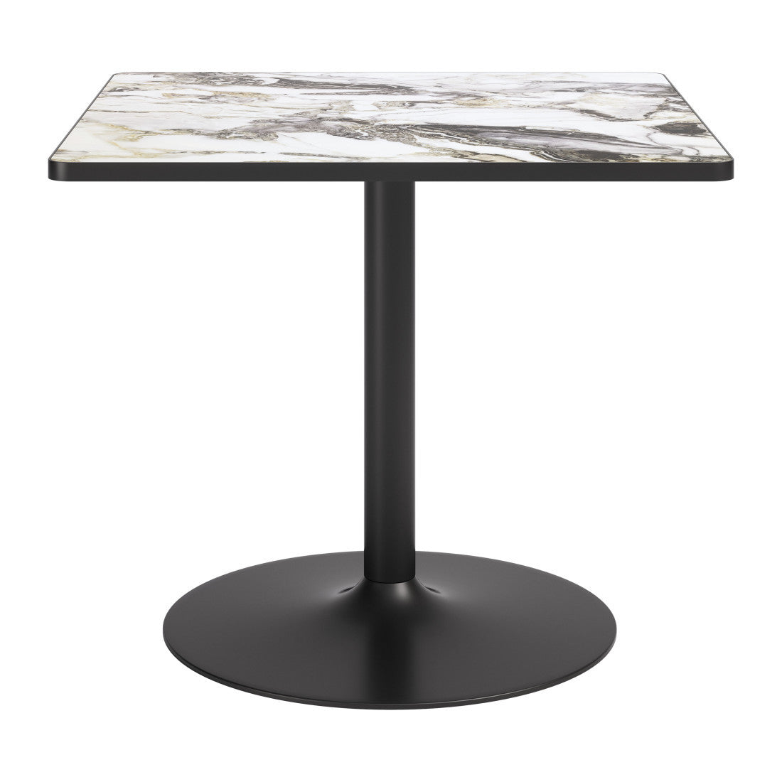 36" Gray And Black Faux Marble And Steel Pedestal Base Square Dining Table