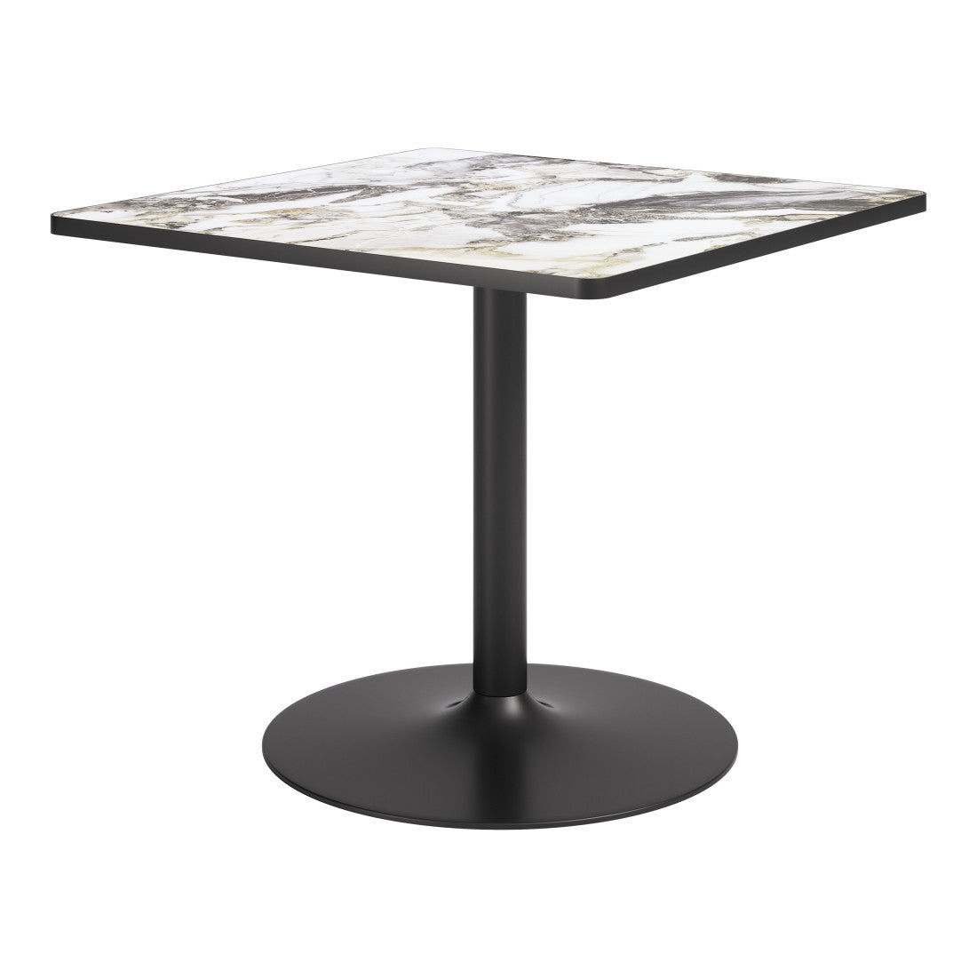 36" Gray And Black Faux Marble And Steel Pedestal Base Square Dining Table