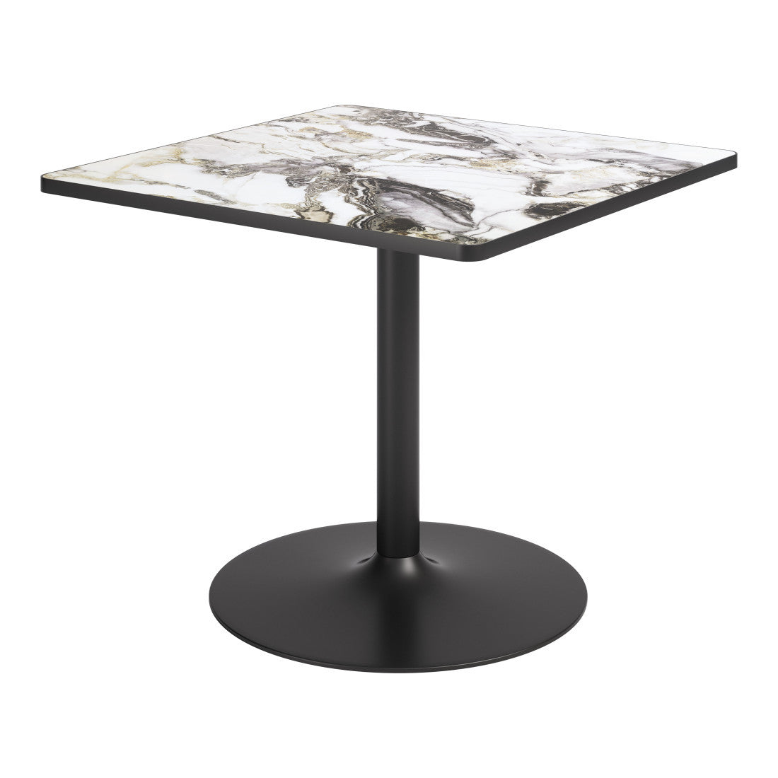 36" Gray And Black Faux Marble And Steel Pedestal Base Square Dining Table