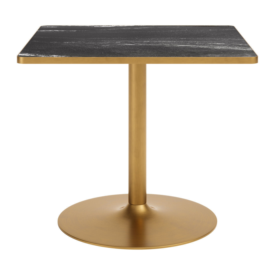 36" Black And Gold Faux Marble And Steel Pedestal Base Square Dining Table
