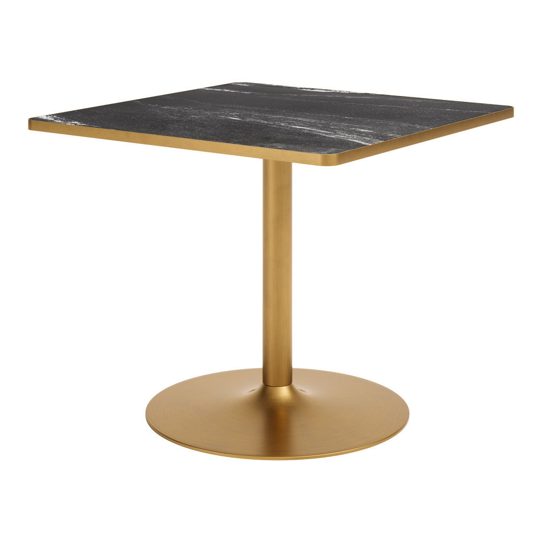 36" Black And Gold Faux Marble And Steel Pedestal Base Square Dining Table
