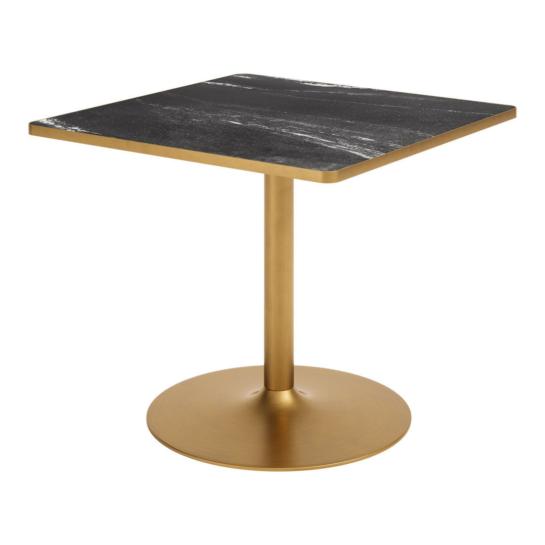 36" Black And Gold Faux Marble And Steel Pedestal Base Square Dining Table