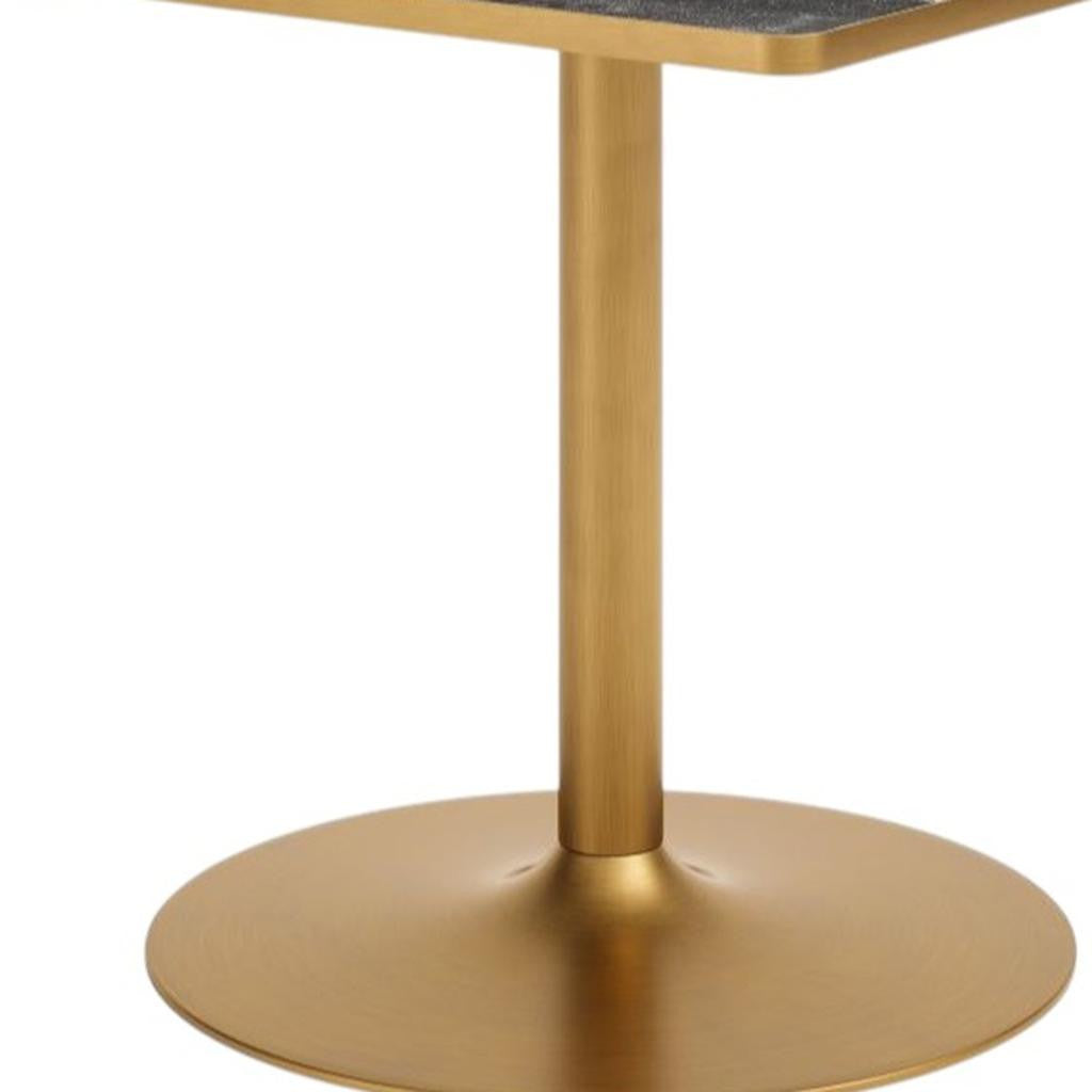 36" Black And Gold Faux Marble And Steel Pedestal Base Square Dining Table