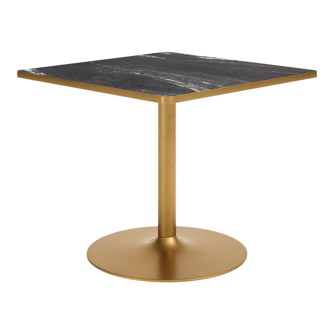 36" Black And Gold Faux Marble And Steel Pedestal Base Square Dining Table