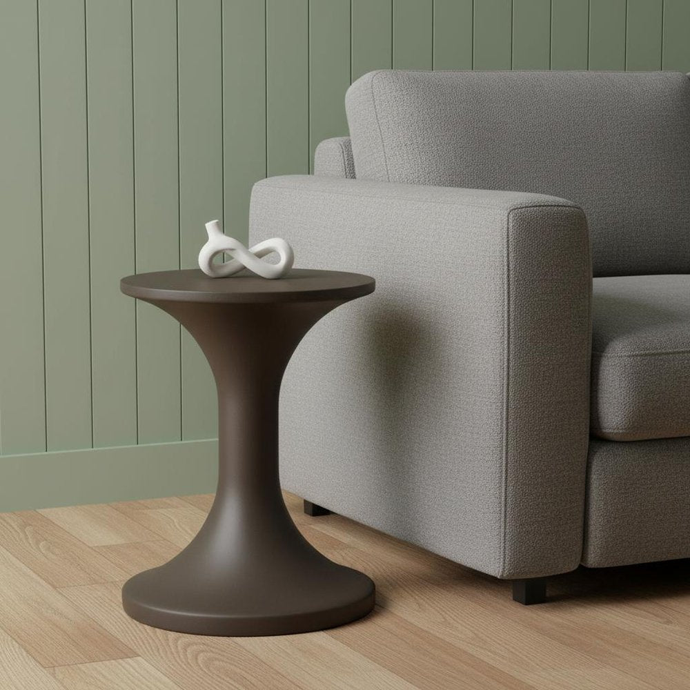14" Dark Brown Faux Concrete Round Outdoor Side Table