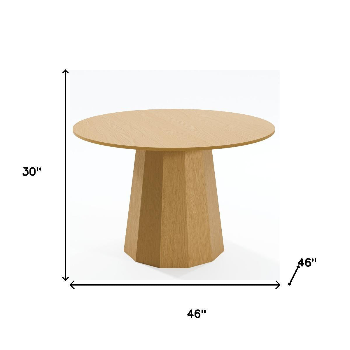 46" Oak Wood Pedestal Base Straight Edge Round Top Dining Table