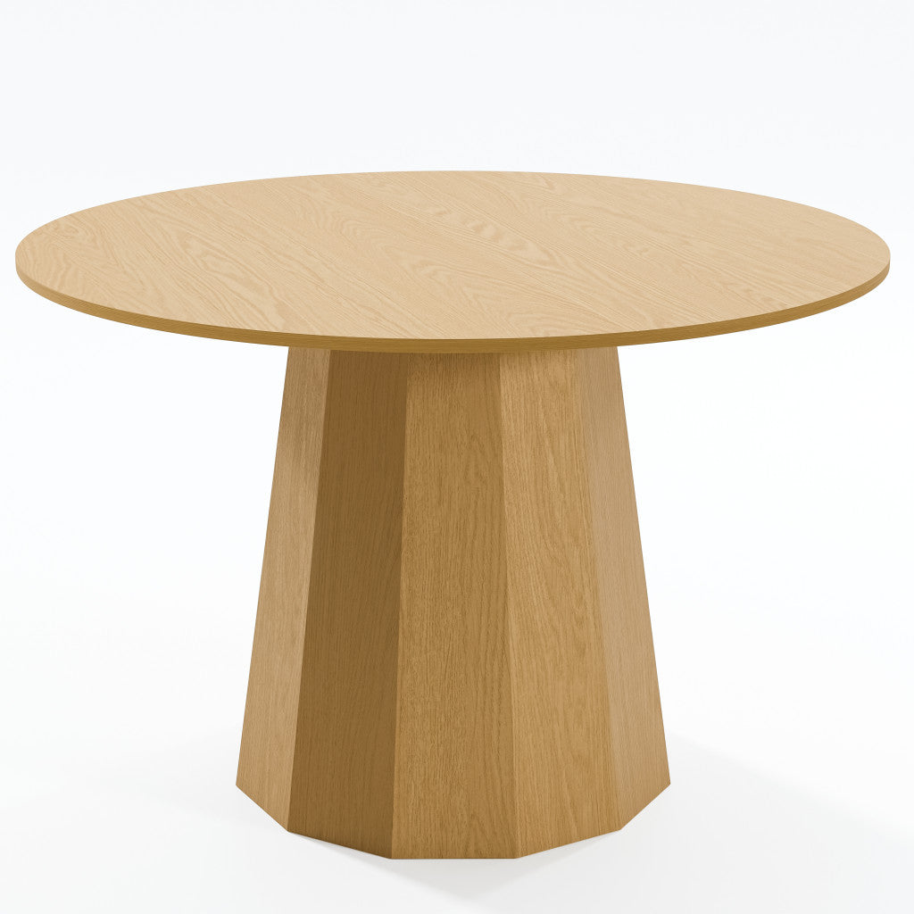 46" Oak Wood Pedestal Base Straight Edge Round Top Dining Table