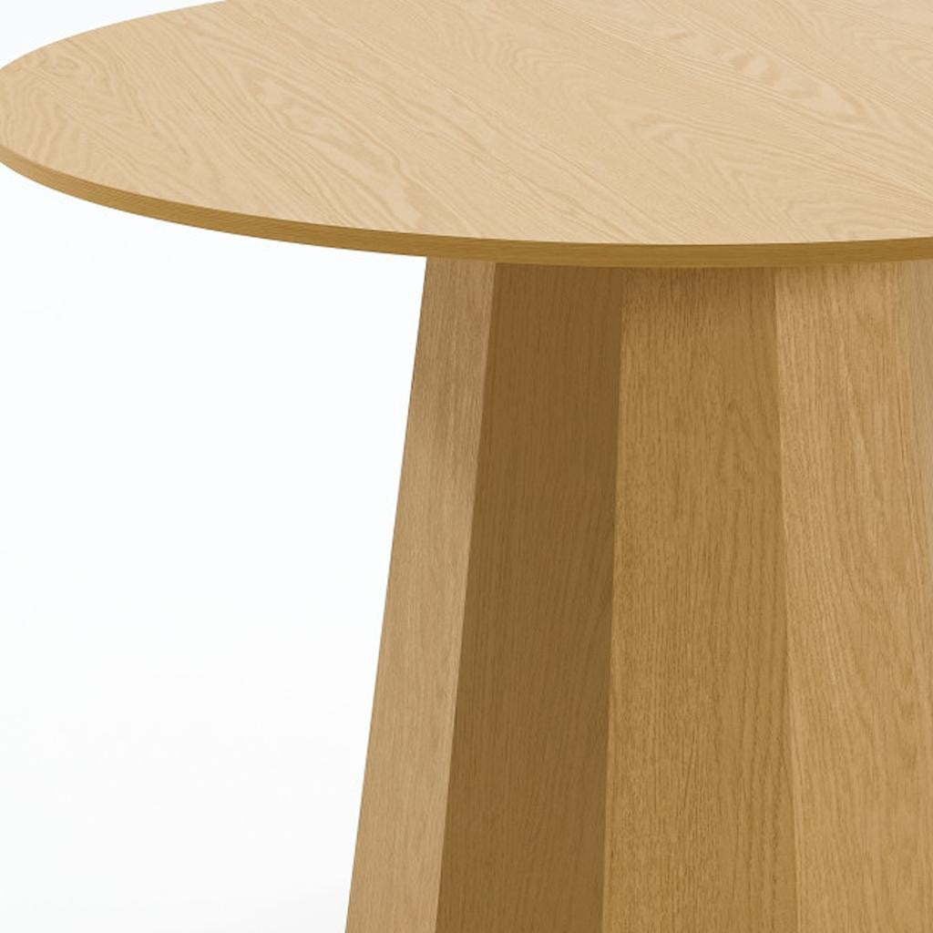 46" Oak Wood Pedestal Base Straight Edge Round Top Dining Table