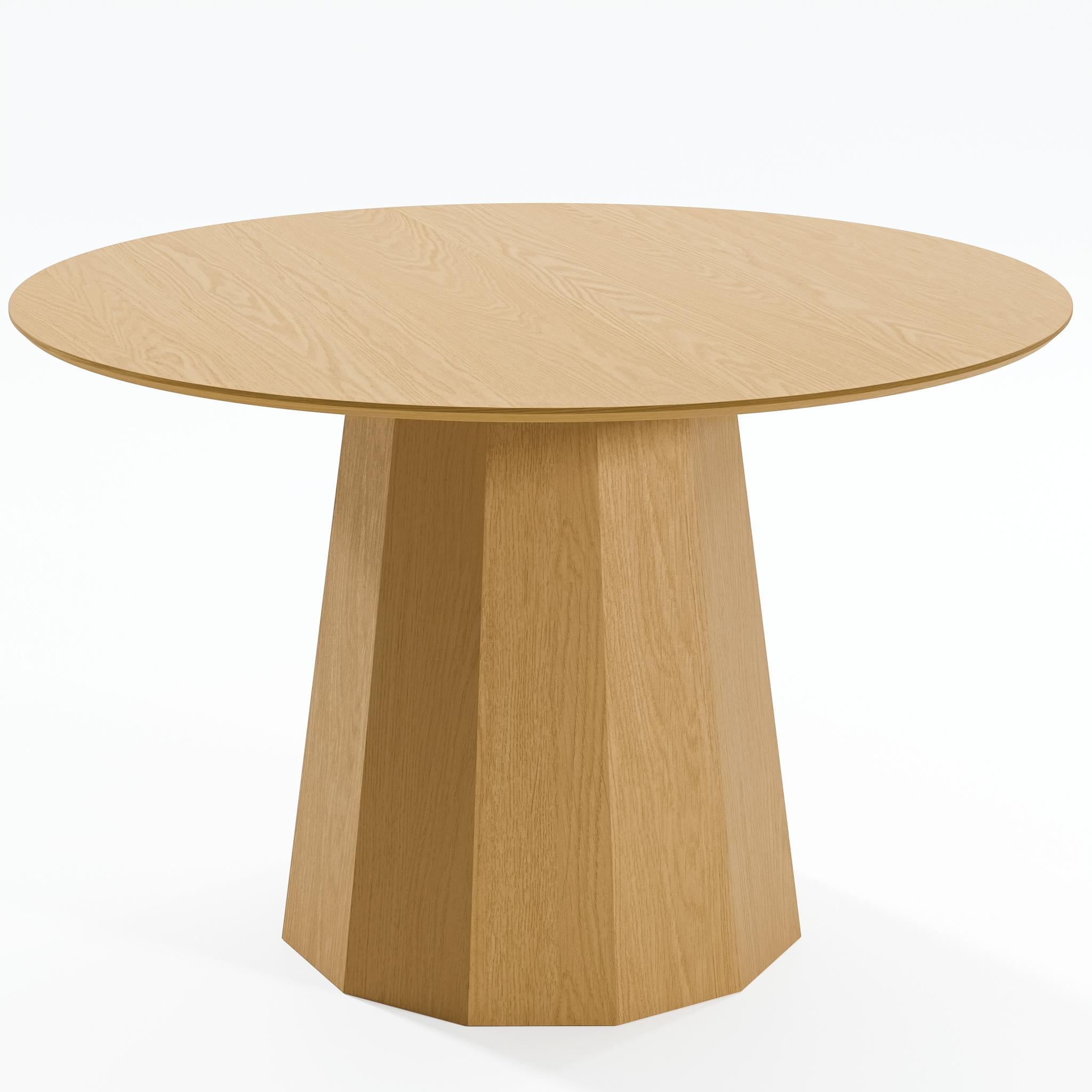 46" Oak Wood Pedestal Base Beveled Edge Round Top Dining Table
