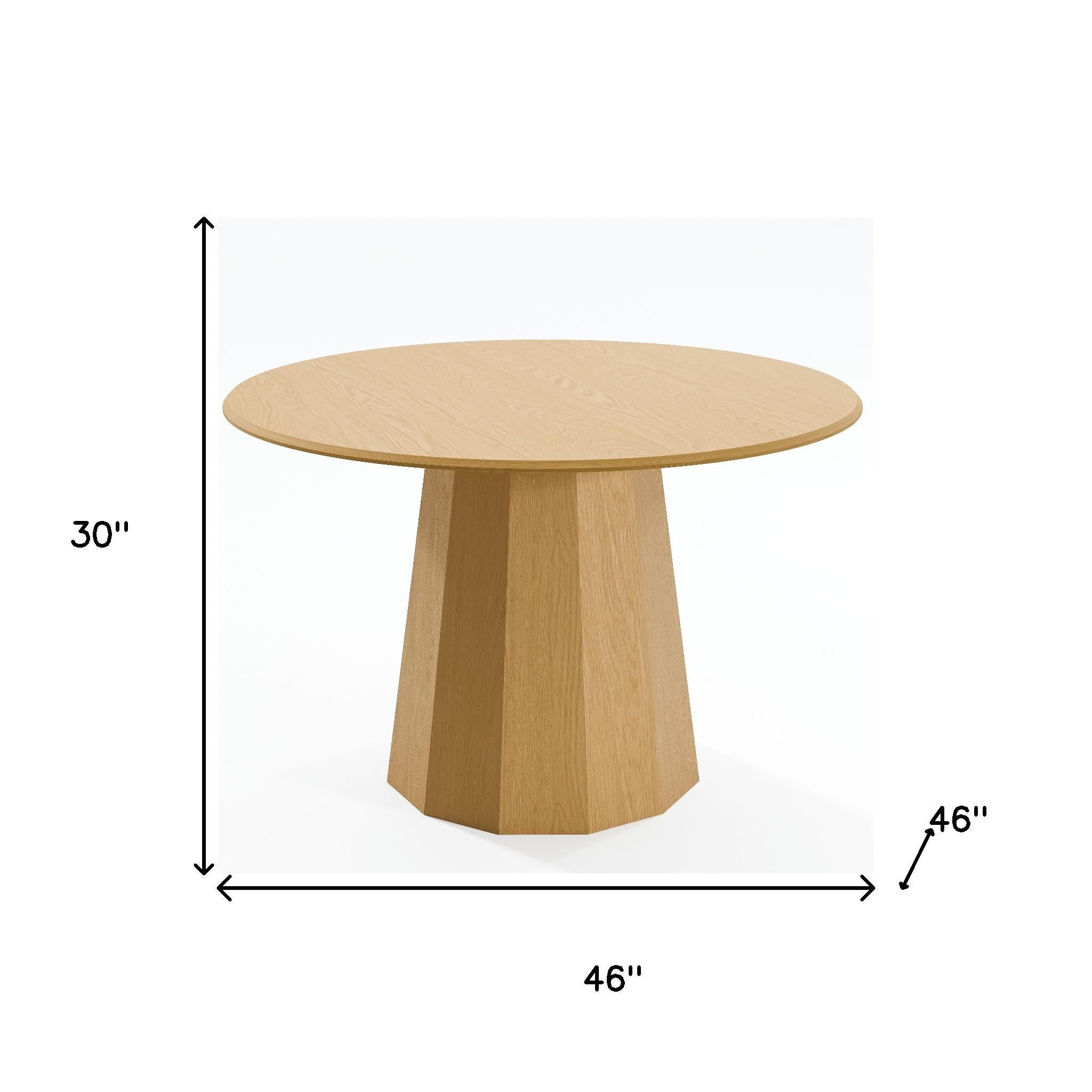 46" Oak Wood Pedestal Base Round Top Dining Table