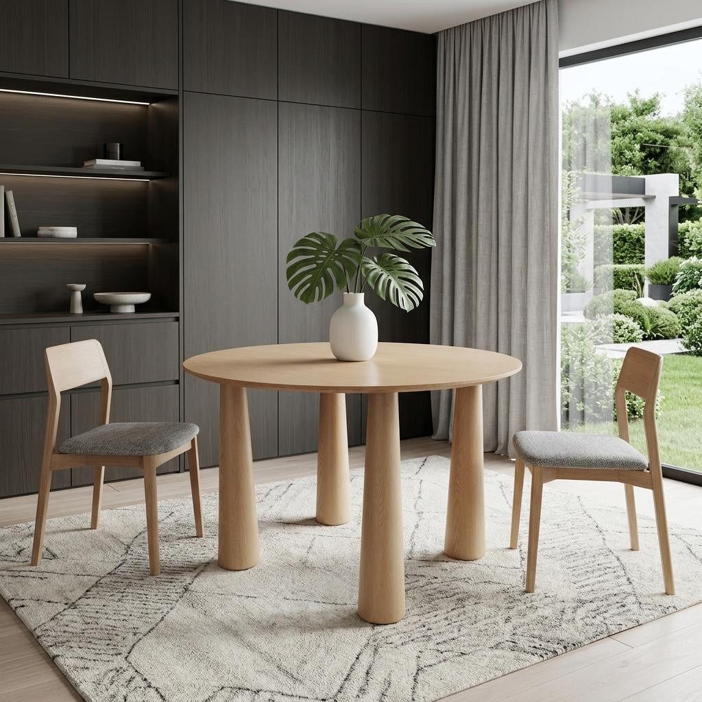 59" Natural Wood Round Top Dining Table