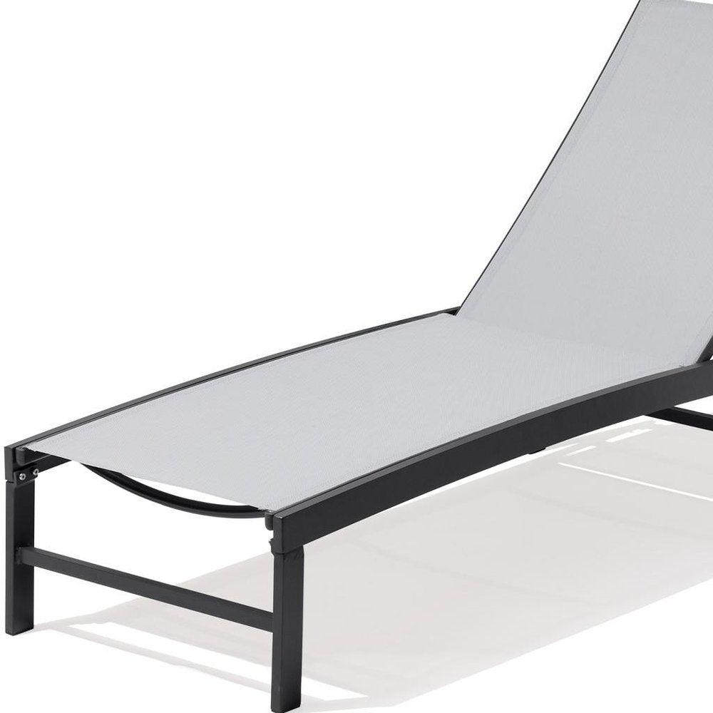 58" Light Gray Aluminum Five Position Adjustable Outdoor Chaise Lounge
