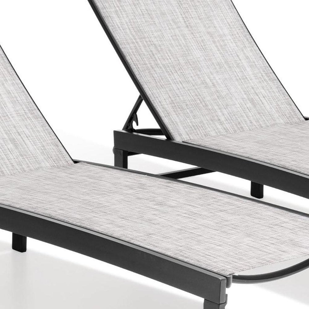 Set of Two Silver Aluminum Six Position Adjustable Outdoor Chaise Lounges