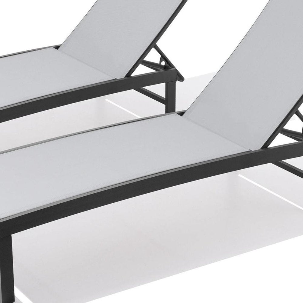 Set of Two Light Gray Aluminum Six Position Adjustable Outdoor Chaise Lounges