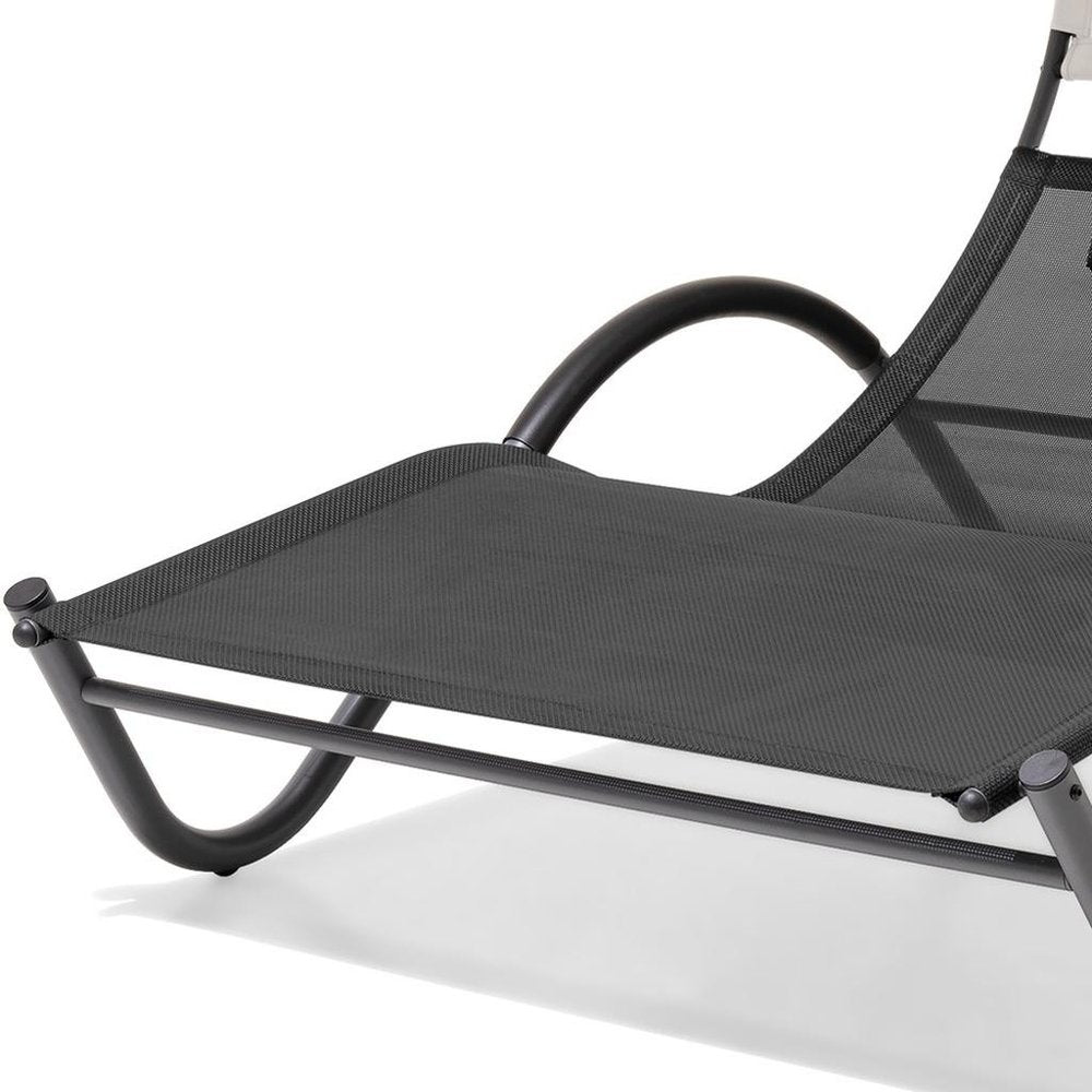 73" Gray Aluminum Sling Outdoor Chaise Lounge With Canopy