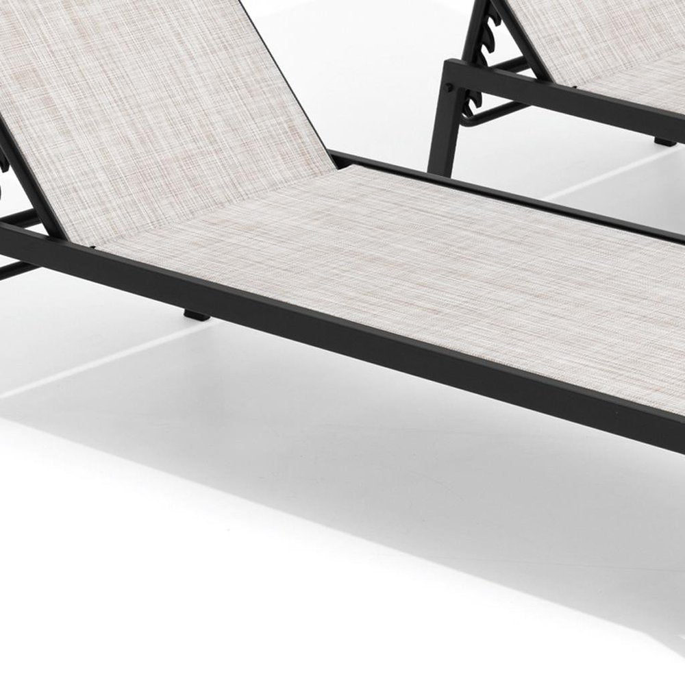 Set of Two Beige Aluminum Five Position Adjustable Outdoor Stacking Chaise Lounges