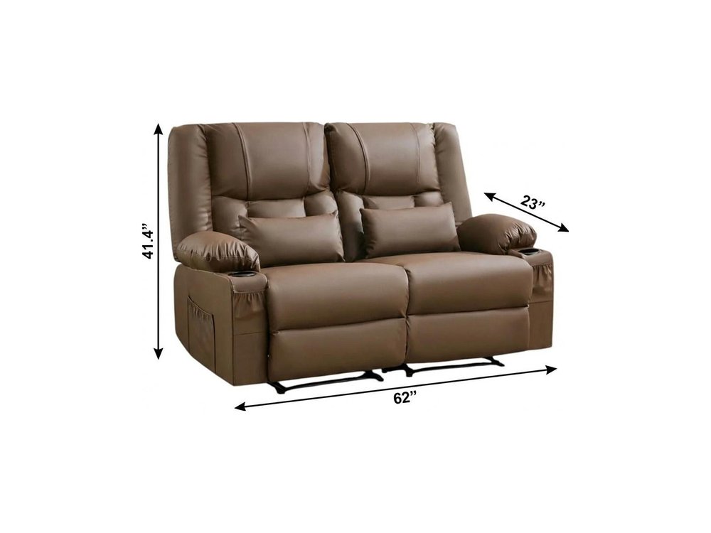 62" Gray Faux Leather Manual Reclining Loveseat With Storage and Toss Pillows