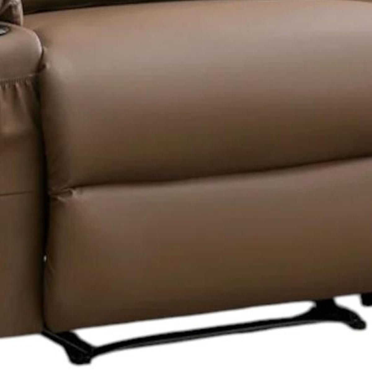 62" Brown Faux Leather Reclining Loveseat With Storage and Toss Pillows