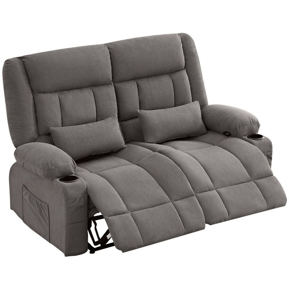 47" Gray Microfiber Manual Reclining Loveseat With Storage and Toss Pillows
