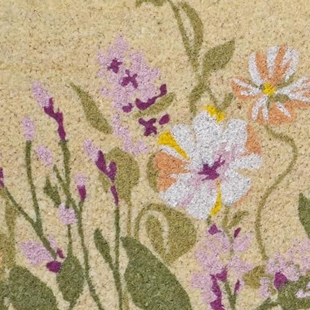 18" X 40" Brown Green And Purple Floral Outdoor Coir Door Mat