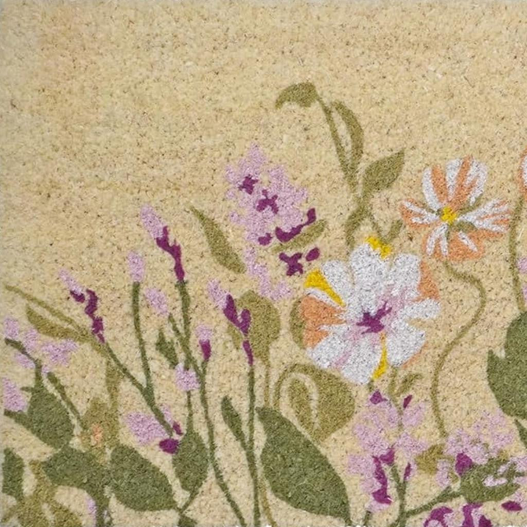 18" X 40" Brown Green And Purple Floral Outdoor Coir Door Mat