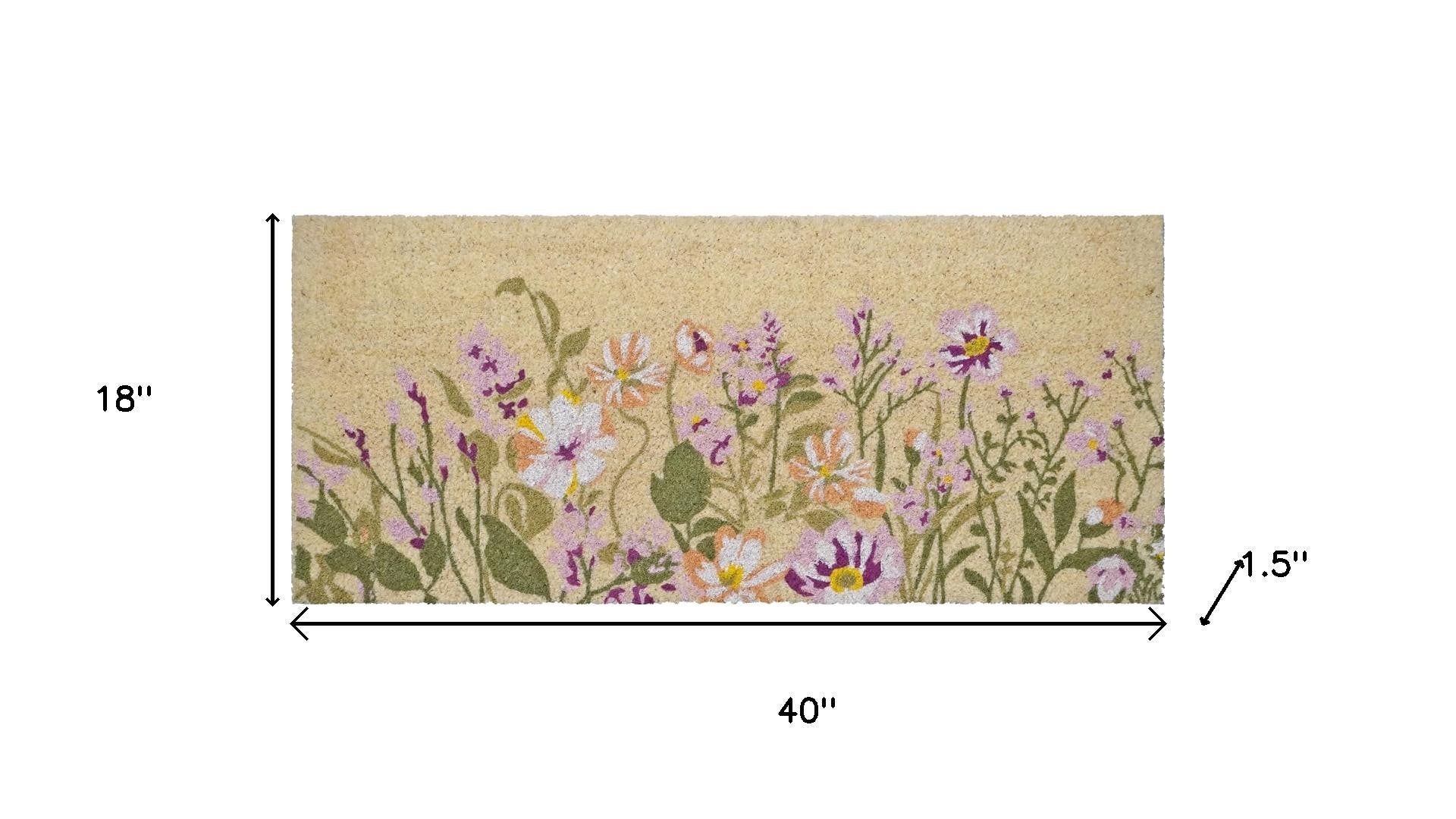 18" X 40" Brown Green And Purple Floral Outdoor Coir Door Mat