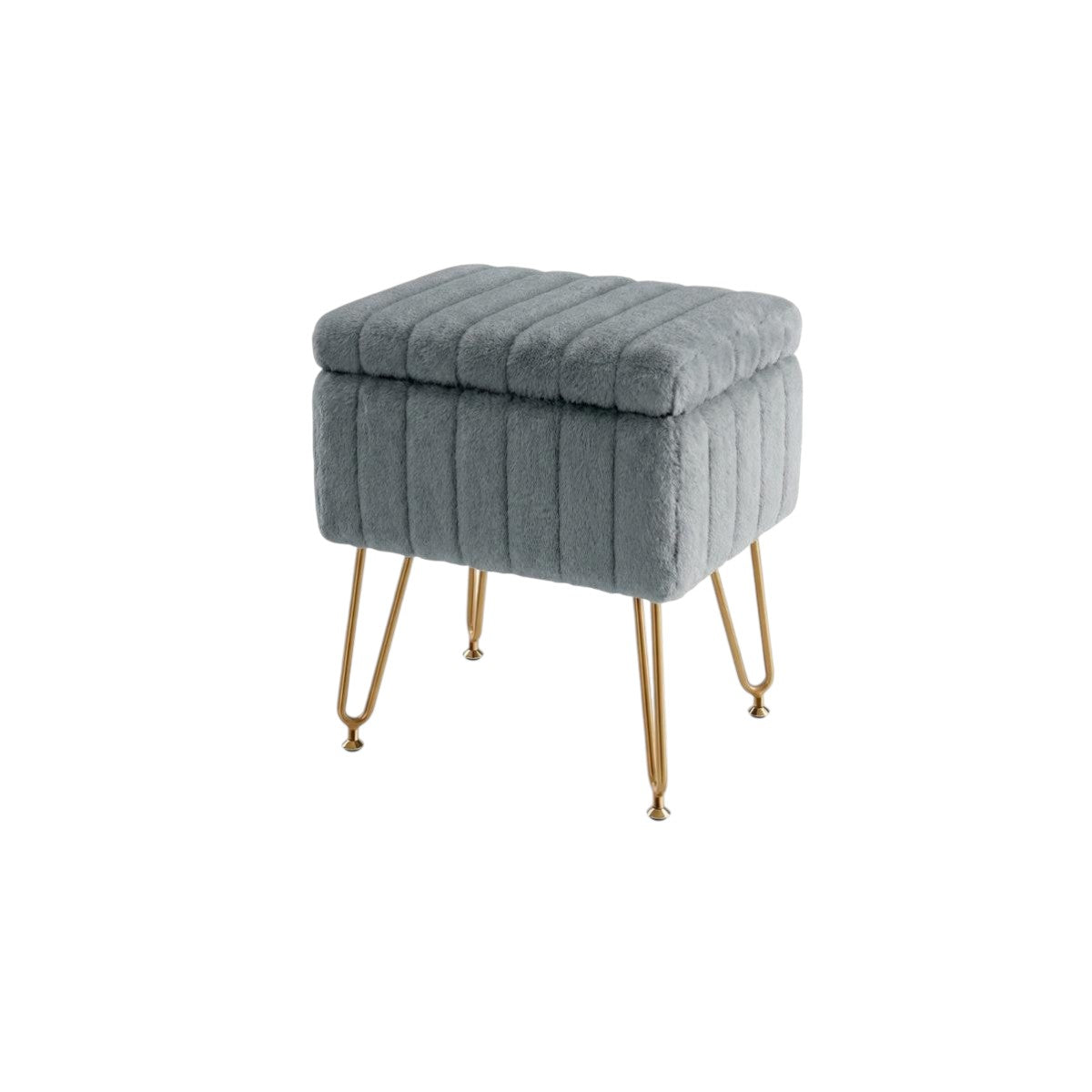 16" Gray and Gold Faux Fur Storage Ottoman