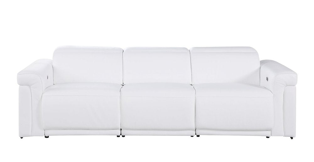 Two Piece White Italian Leather Five Person Seating Set