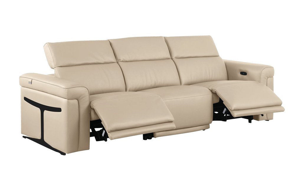 Three Piece Beige Italian Leather Six Person Seating Set