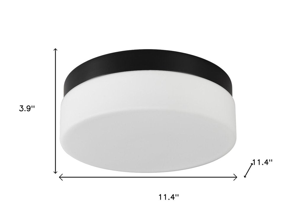 11" Black Metal And Glass Flush Mount Ceiling Light