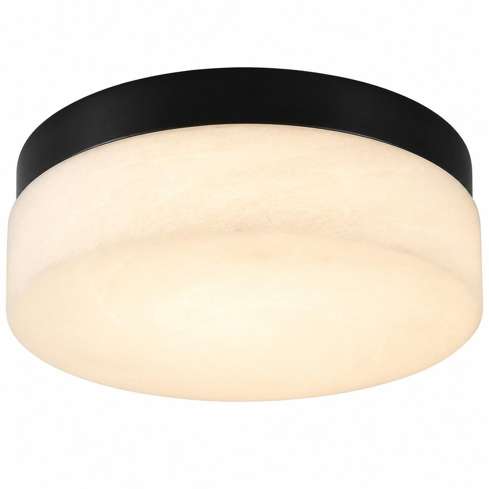 11" Black Metal And Frosted Glass Flush Mount Ceiling Light