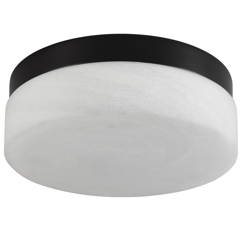 11" Black Metal And Frosted Glass Flush Mount Ceiling Light