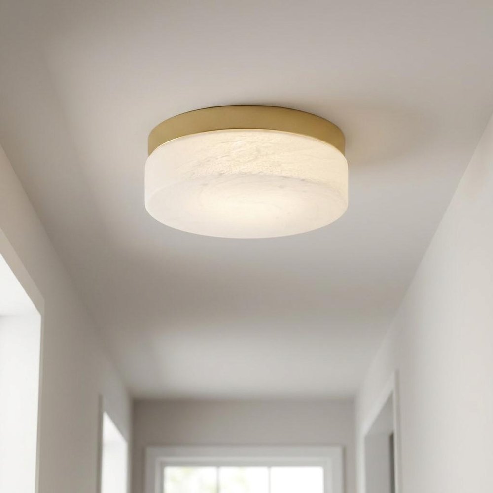 11" Black Metal And Frosted Glass Flush Mount Ceiling Light