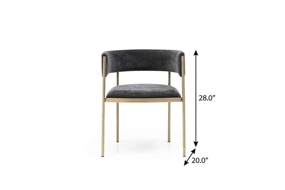 Set of Two Charcoal and Gold Velvet Partially Open Back Dining Arm Chairs